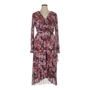Morgan Taylor Floral Mesh Faux Wrap Maxi Dress XL NWT High Low Hem Burgundy